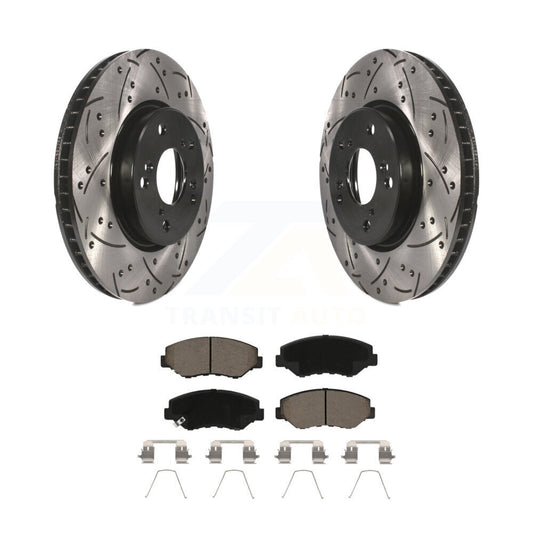 Coated Drilled Slotted Disc Brake Rotors & Ceramic Pad Front Kit For Honda Civic