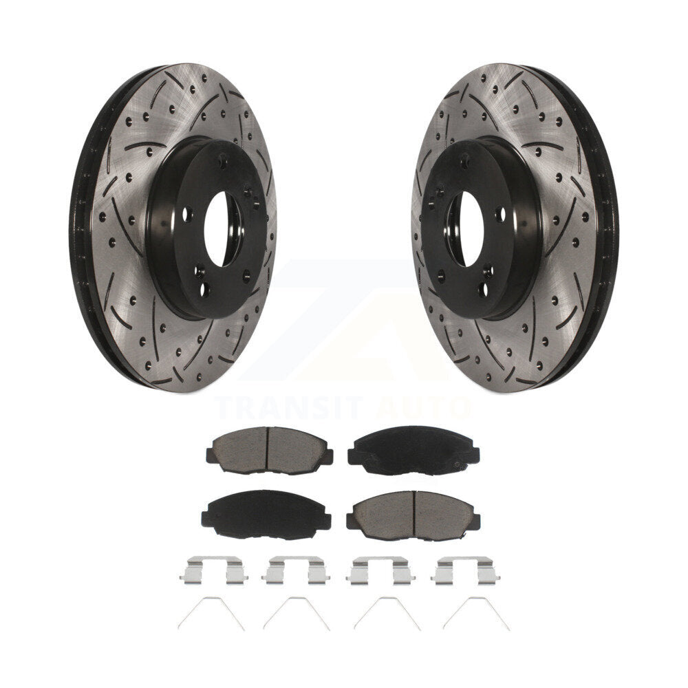 Drilled Slot Brake Rotor Ceramic Pad Front Kit For 2014-2015 Honda Civic Touring