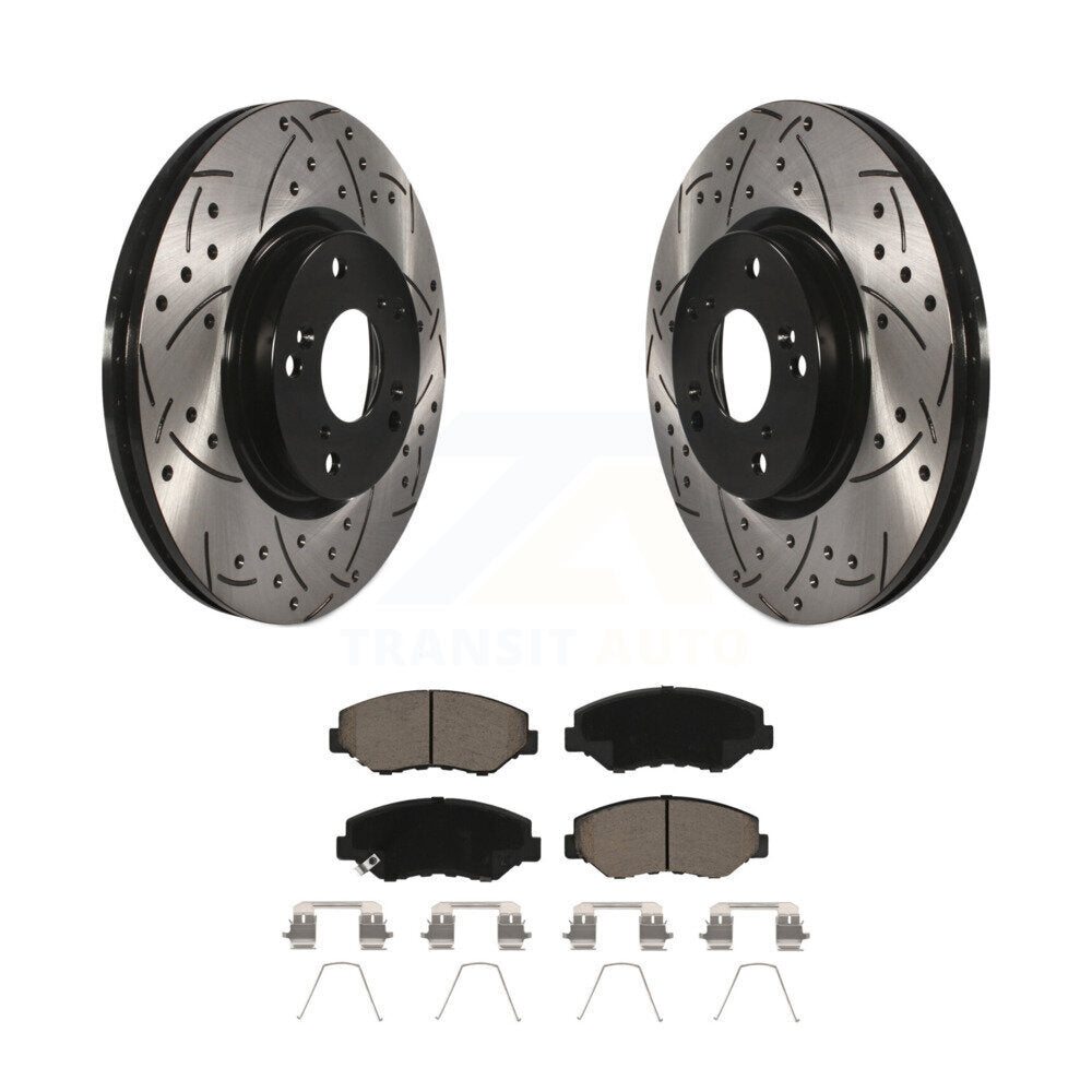 Drill Slot Disc Brake Rotor Ceramic Pad Front Kit For Honda Civic CR-V Acura ILX