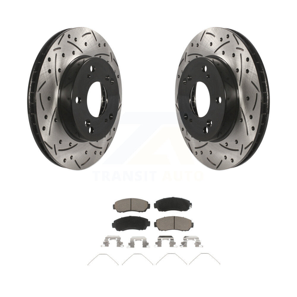 Coated Drilled Slotted Disc Brake Rotors & Ceramic Pad Front Kit For Honda Civic