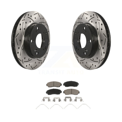 Coated Drilled Slotted Disc Brake Rotors & Ceramic Pad Front Kit For Honda Civic