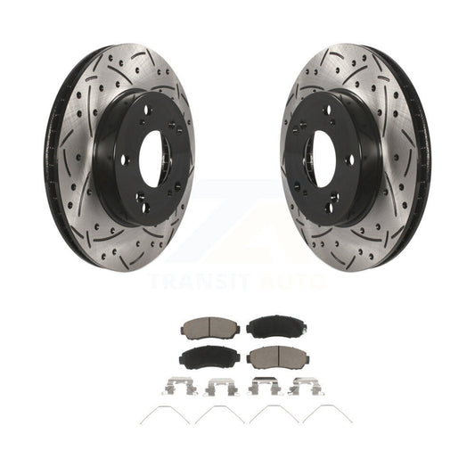 Coated Drilled Slotted Disc Brake Rotors & Ceramic Pad Front Kit For Honda Civic