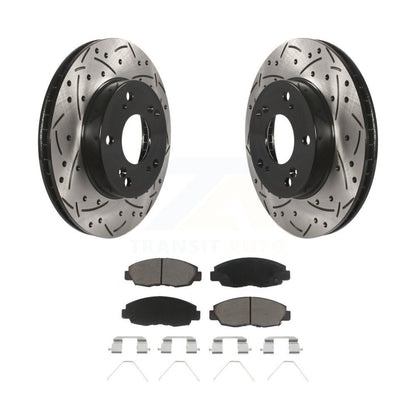 Coated Drilled Slotted Disc Brake Rotors & Ceramic Pad Front Kit For Honda Civic