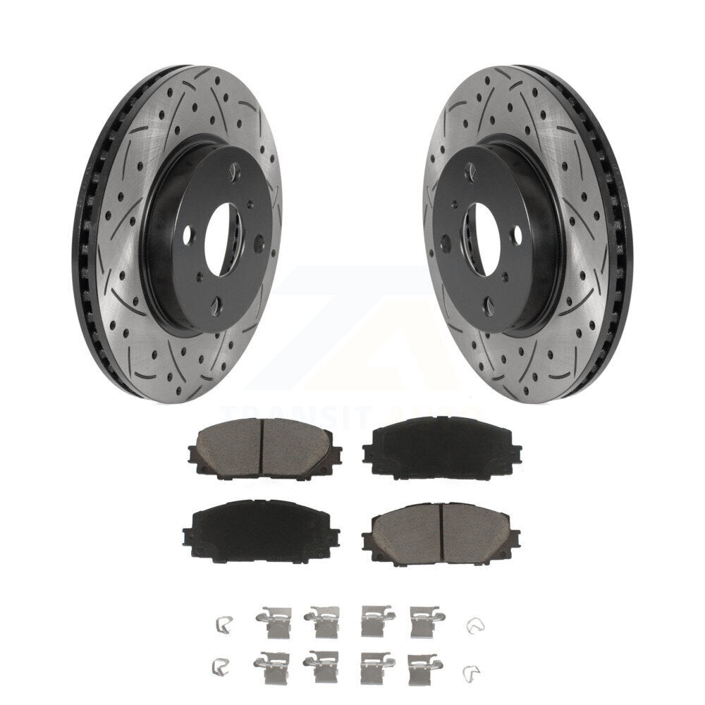 Drilled Slot Brake Rotor Ceramic Pad Front Kit For Toyota Yaris Prius C Scion iQ
