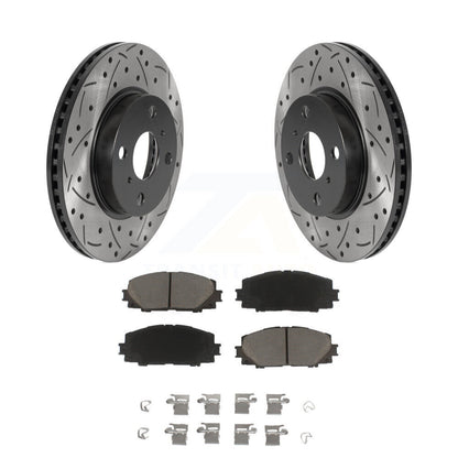 Drilled Slot Brake Rotor Ceramic Pad Front Kit For Toyota Yaris Prius C Scion iQ
