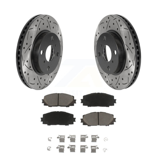 Drilled Slot Brake Rotor Ceramic Pad Front Kit For Toyota Yaris Prius C Scion iQ