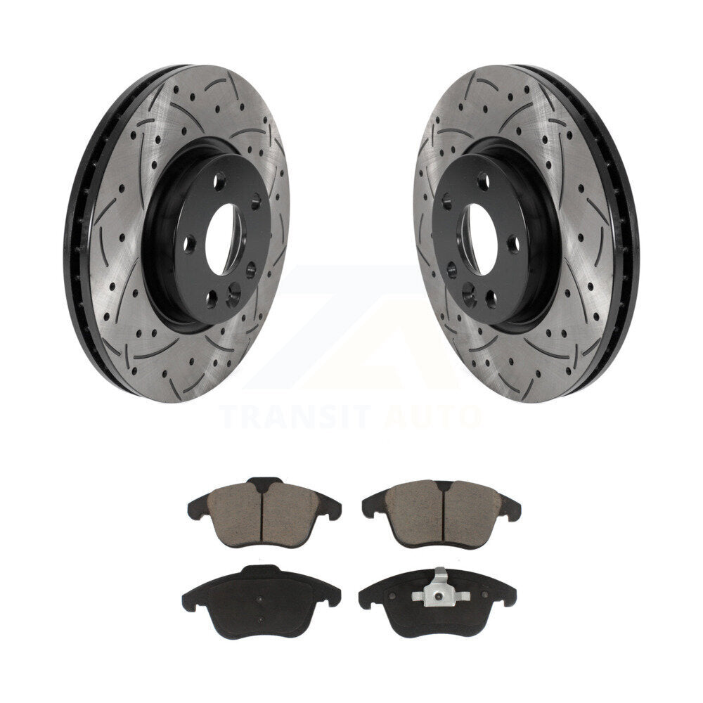 Drilled Slot Brake Rotor Ceramic Pad Front Kit For Volvo Land Rover Range Evoque