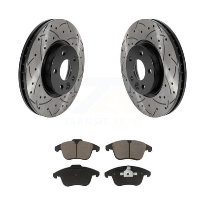 Drilled Slot Brake Rotor Ceramic Pad Front Kit For Volvo Land Rover Range Evoque