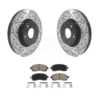 Coated Drilled Slotted Disc Brake Rotor Ceramic Pad Front Kit For Subaru Impreza