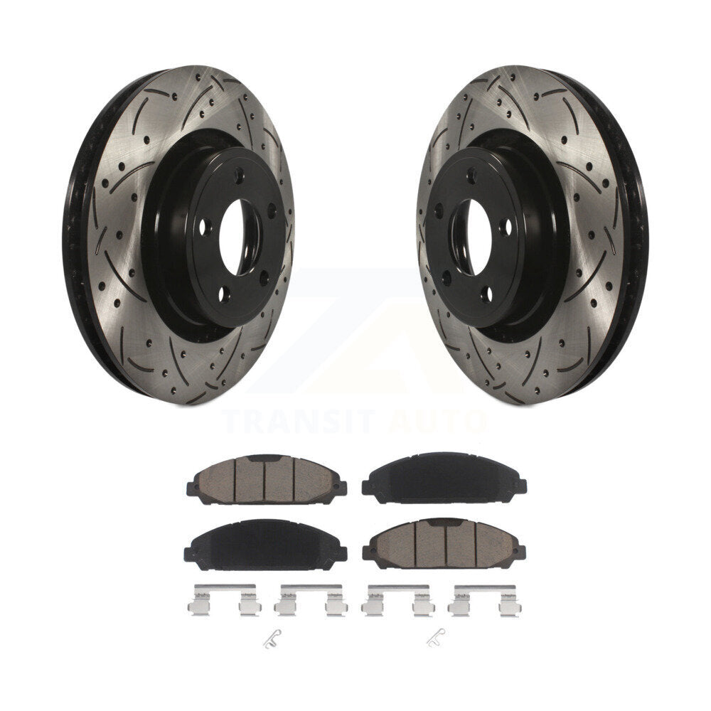 Coated Drilled Slotted Disc Brake Rotor & Ceramic Pad Front Kit For Ford Mustang