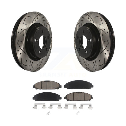 Coated Drilled Slotted Disc Brake Rotor & Ceramic Pad Front Kit For Ford Mustang