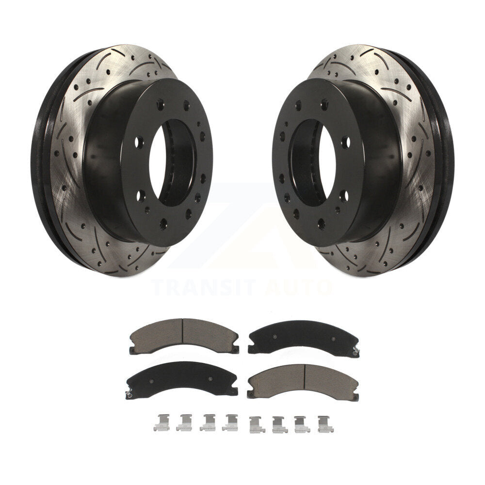 Drilled Slot Brake Rotors Ceramic Pad Front Kit For GMC Chevrolet Sierra 2500 HD