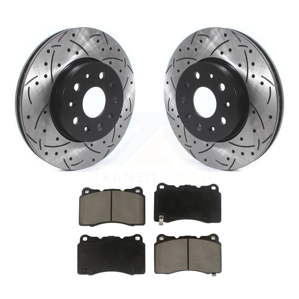 Drilled Slot Brake Rotor Ceramic Pad Front Kit For Chevrolet Camaro Cadillac CTS