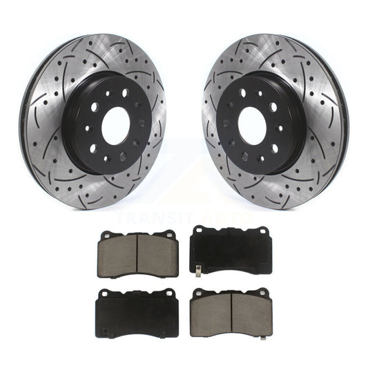 Drilled Slot Brake Rotor Ceramic Pad Front Kit For Chevrolet Camaro Cadillac CTS