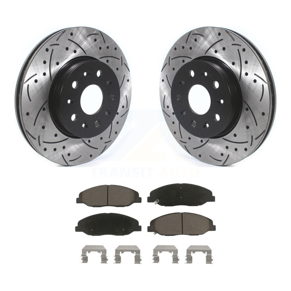 Coated Drilled Slotted Disc Brake Rotor & Ceramic Pad Front Kit For Cadillac CTS