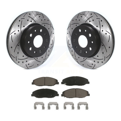 Coated Drilled Slotted Disc Brake Rotor & Ceramic Pad Front Kit For Cadillac CTS