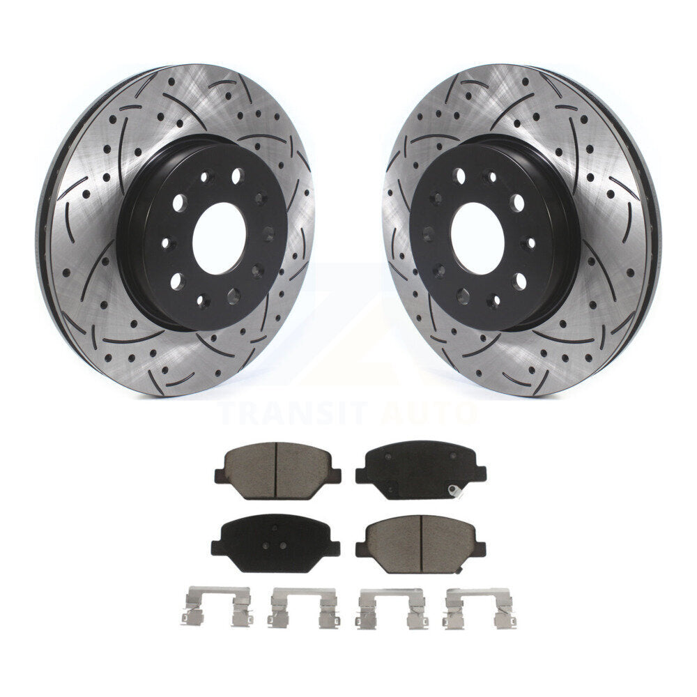 Coated Drilled Slot Disc Brake Rotors Ceramic Pad Front Kit For Chevrolet Camaro