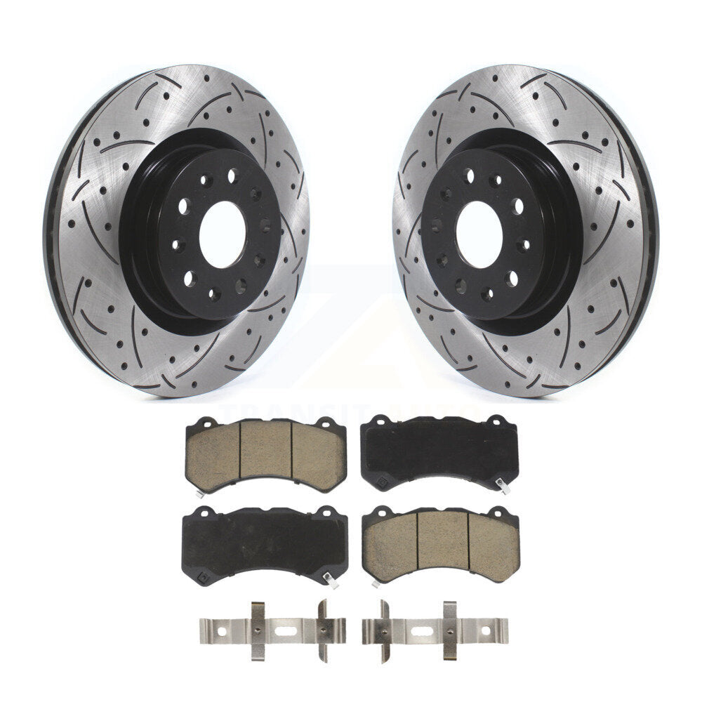 Coated Drilled Slotted Disc Brake Rotor & Ceramic Pad Front Kit For Cadillac CTS