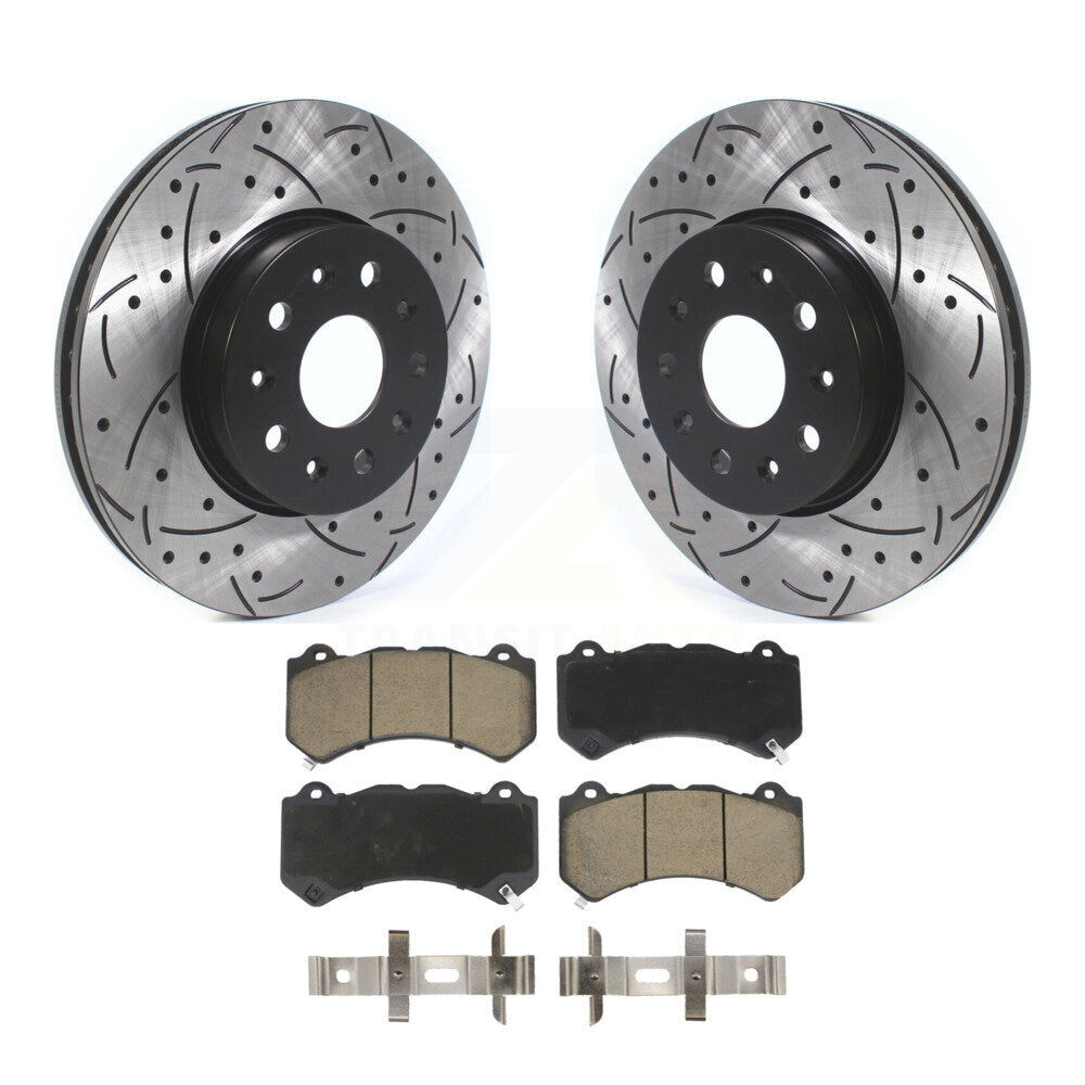 Drilled Slot Disc Brake Rotor & Ceramic Pad Front Kit For Chevrolet Camaro LT LS