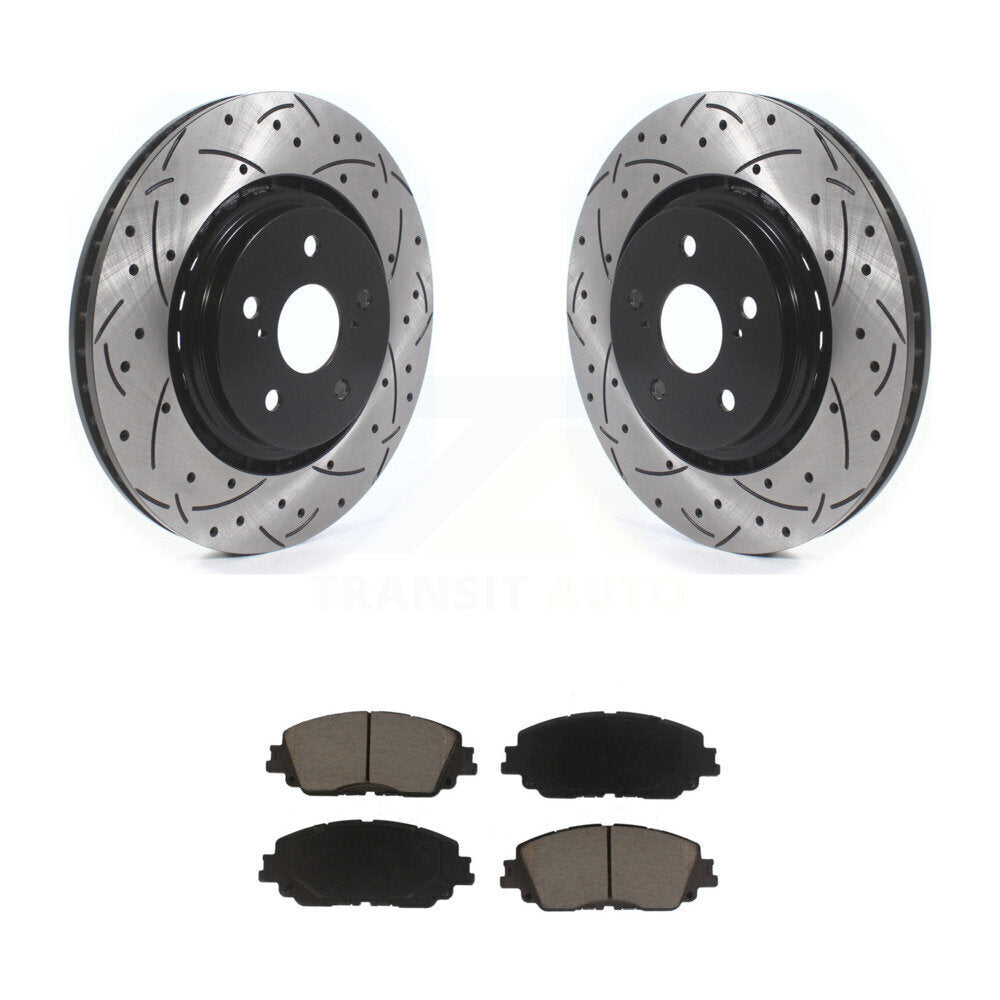 Drilled Slot Brake Rotor Ceramic Pad Front Kit For Toyota Camry With TRD Package