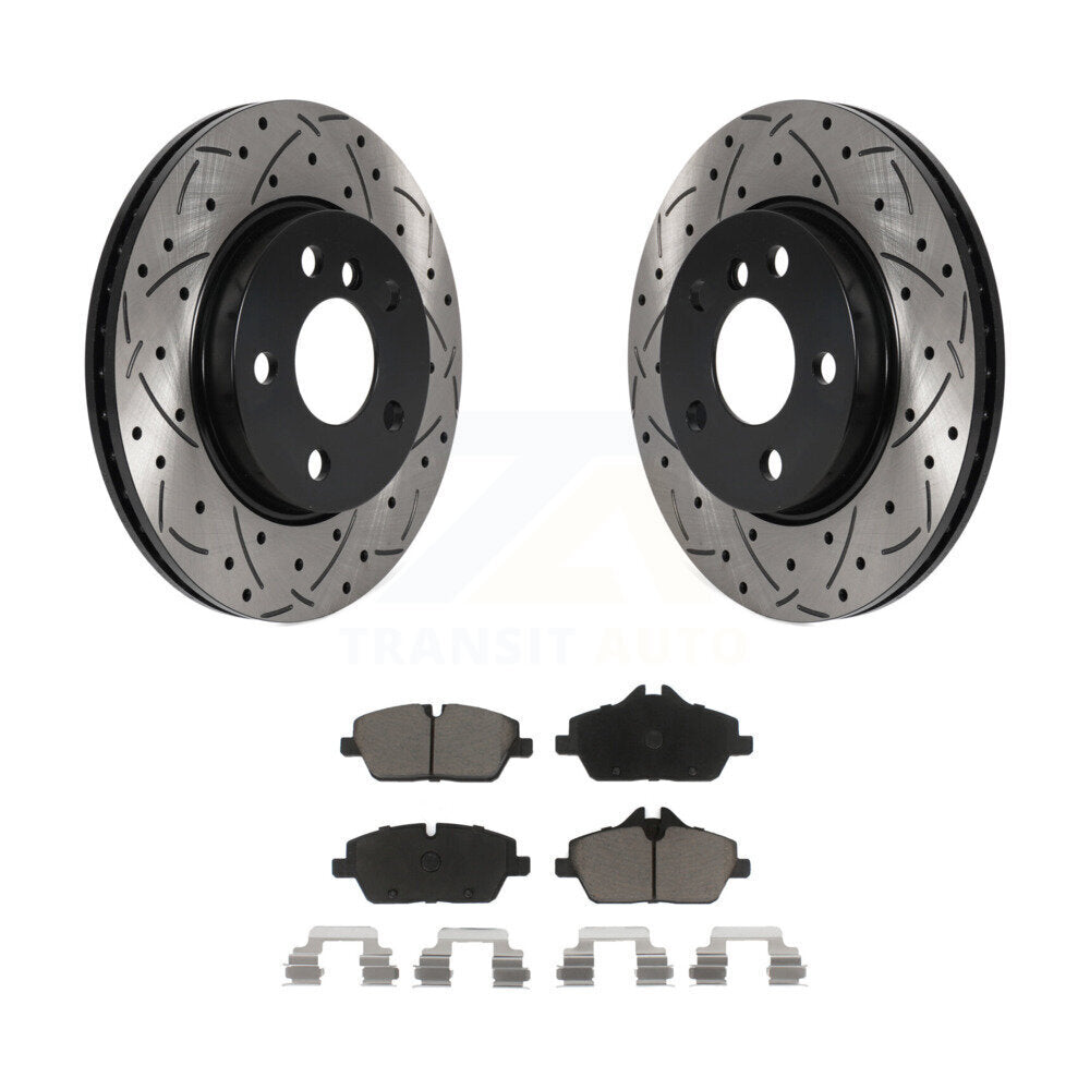 Coated Drilled Slotted Disc Brake Rotors & Ceramic Pad Front Kit For Mini Cooper