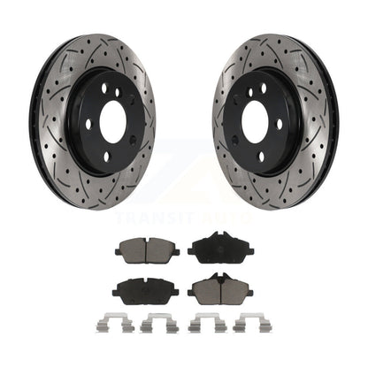 Coated Drilled Slotted Disc Brake Rotors & Ceramic Pad Front Kit For Mini Cooper