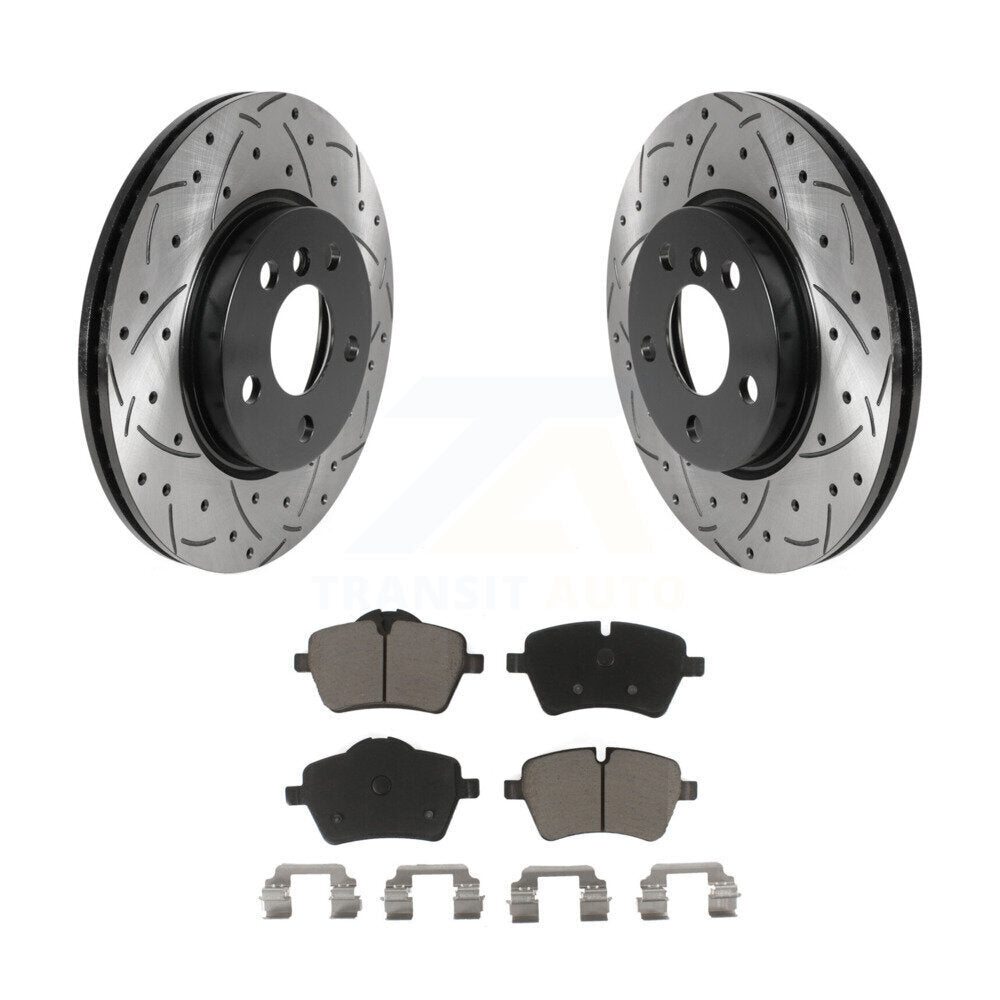 Coated Drilled Slotted Disc Brake Rotors & Ceramic Pad Front Kit For Mini Cooper