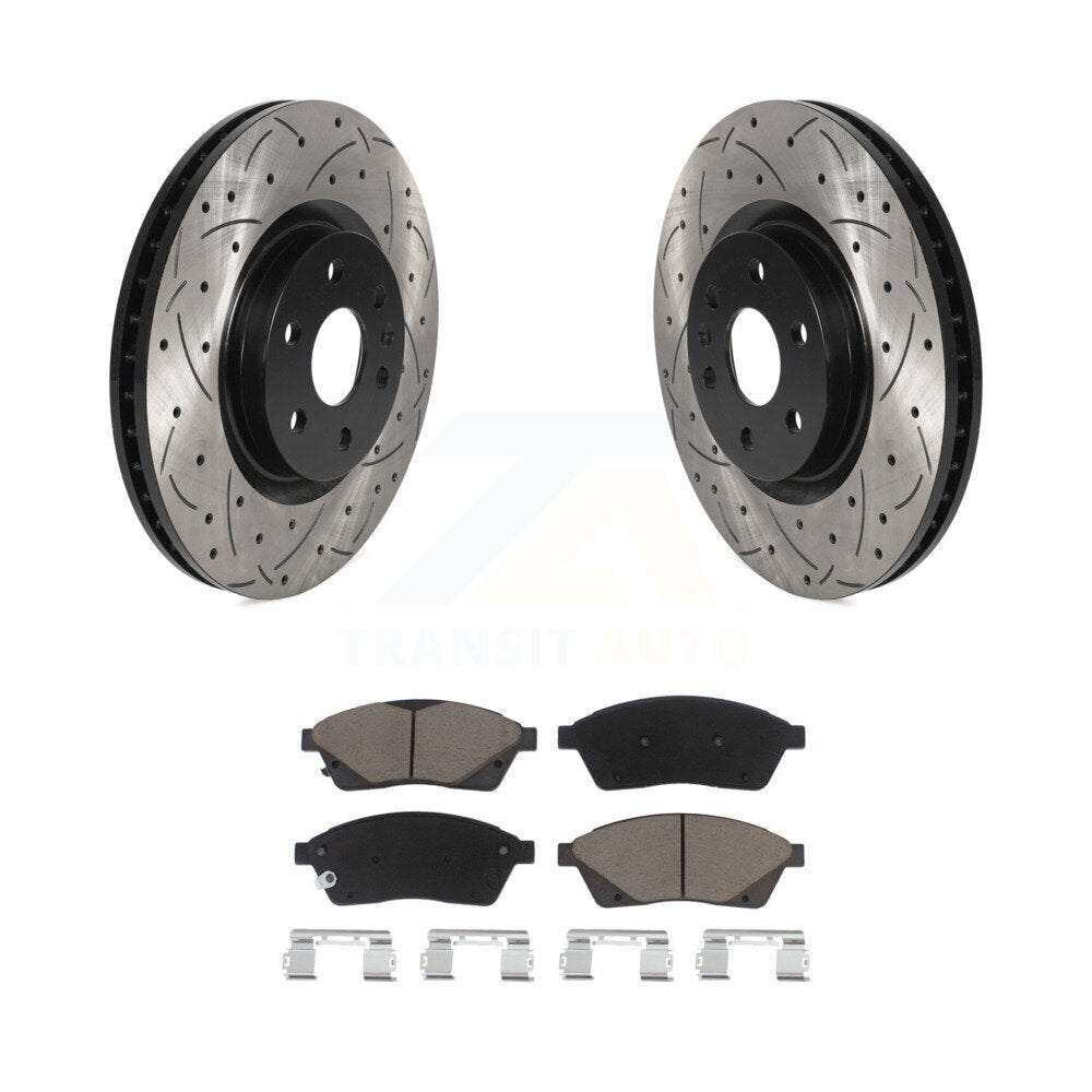 Drilled Slot Disc Brake Rotor & Ceramic Pad Front Kit For Cadillac SRX Saab 9-4X