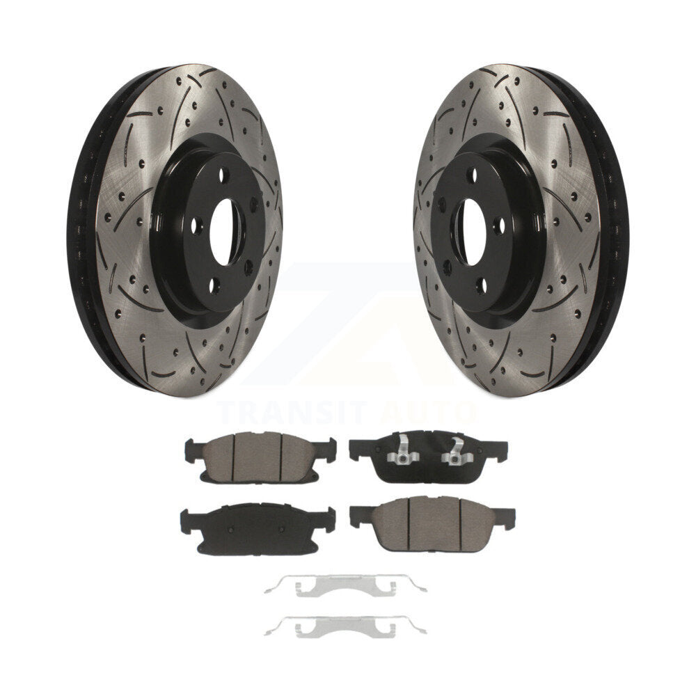 Coated Drilled Slotted Disc Brake Rotors And Ceramic Pad Front Kit For Ford Edge