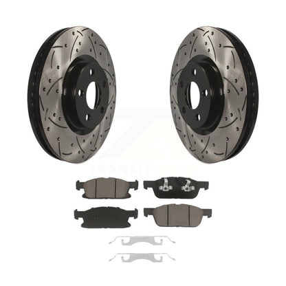 Coated Drilled Slotted Disc Brake Rotors And Ceramic Pad Front Kit For Ford Edge