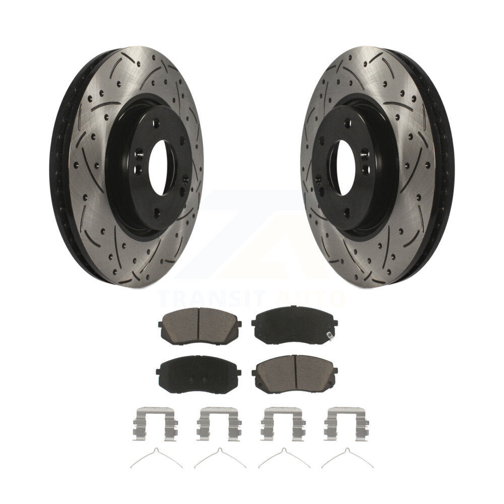 Coated Drilled Slotted Disc Brake Rotor Ceramic Pad Front Kit For Hyundai Sonata