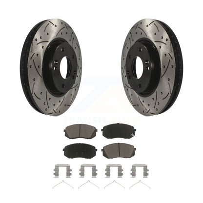 Coated Drilled Slotted Disc Brake Rotor Ceramic Pad Front Kit For Hyundai Sonata