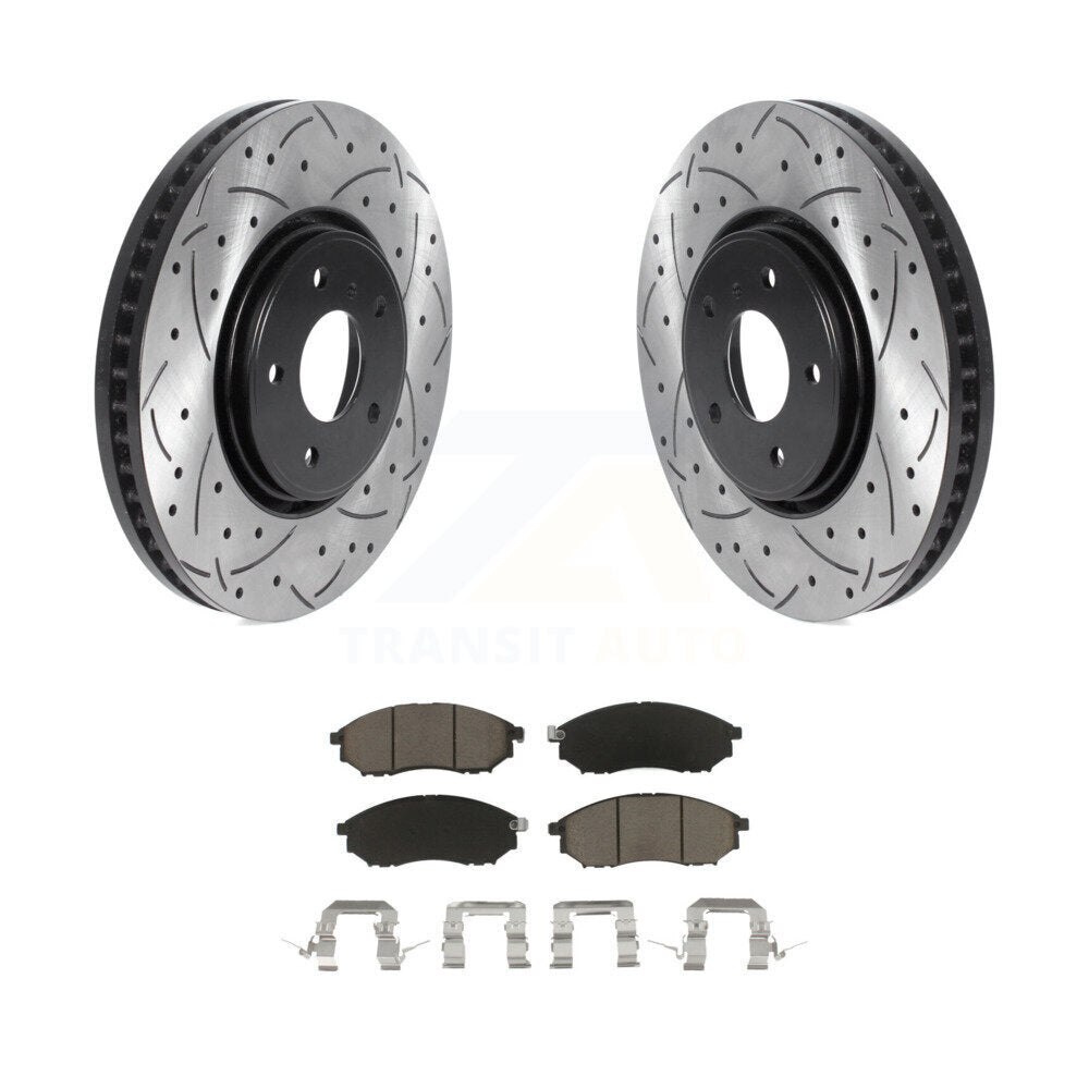 Drilled Slot Disc Brake Rotors Ceramic Pad Front Kit For INFINITI FX35 FX37 FX45