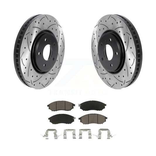 Drilled Slot Disc Brake Rotors Ceramic Pad Front Kit For INFINITI FX35 FX37 FX45