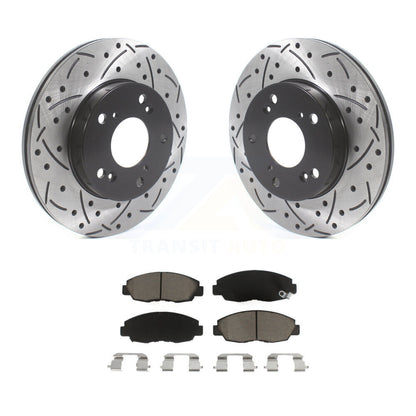 Coated Drilled Slotted Disc Brake Rotors & Ceramic Pad Front Kit For Honda Civic