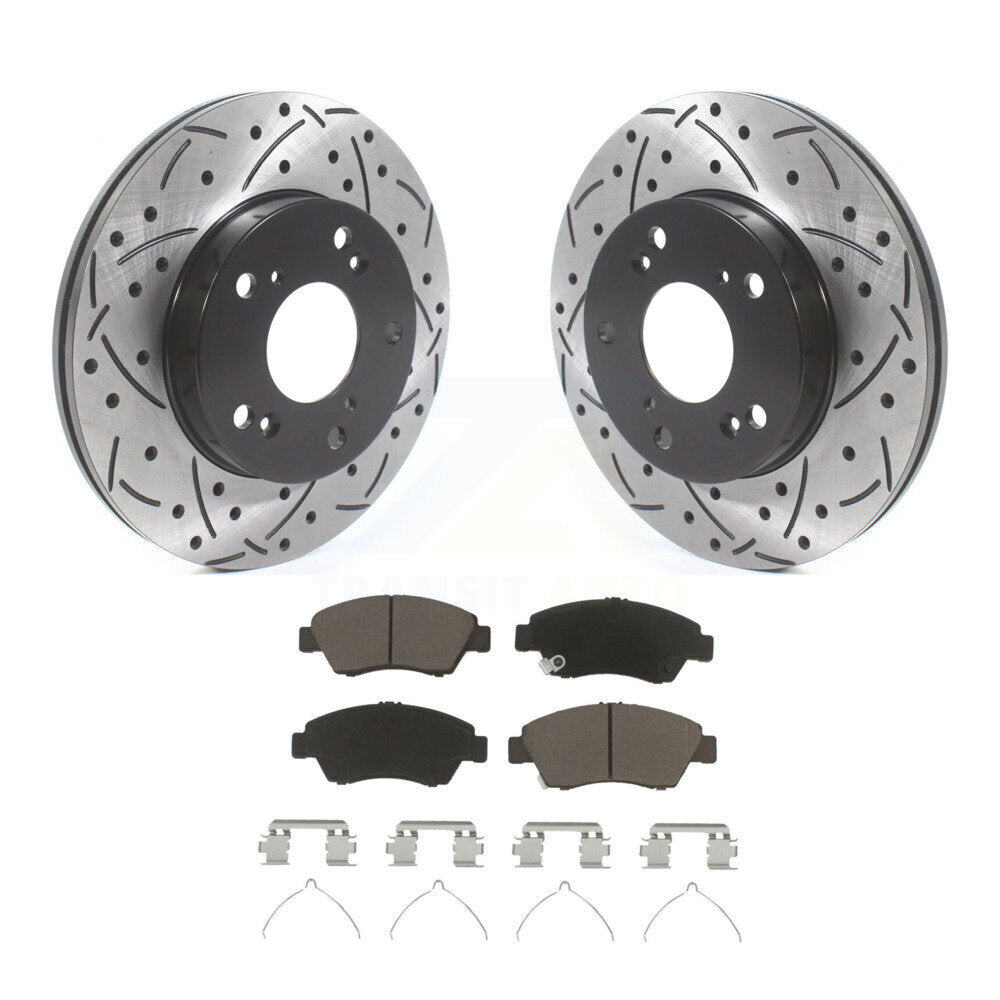 Drill Slot Disc Brake Rotor Ceramic Pad Front Kit For Honda Civic Acura RSX CR-Z