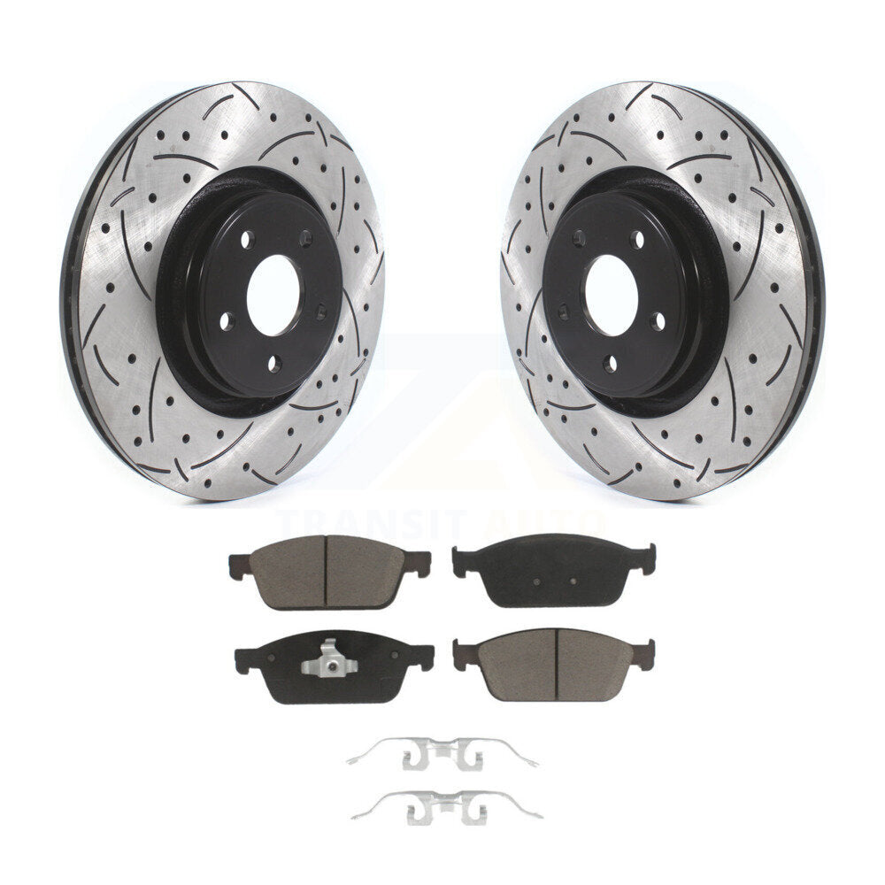 Drilled Slot Disc Brake Rotor & Ceramic Pad Front Kit For Ford Focus Lincoln MKC
