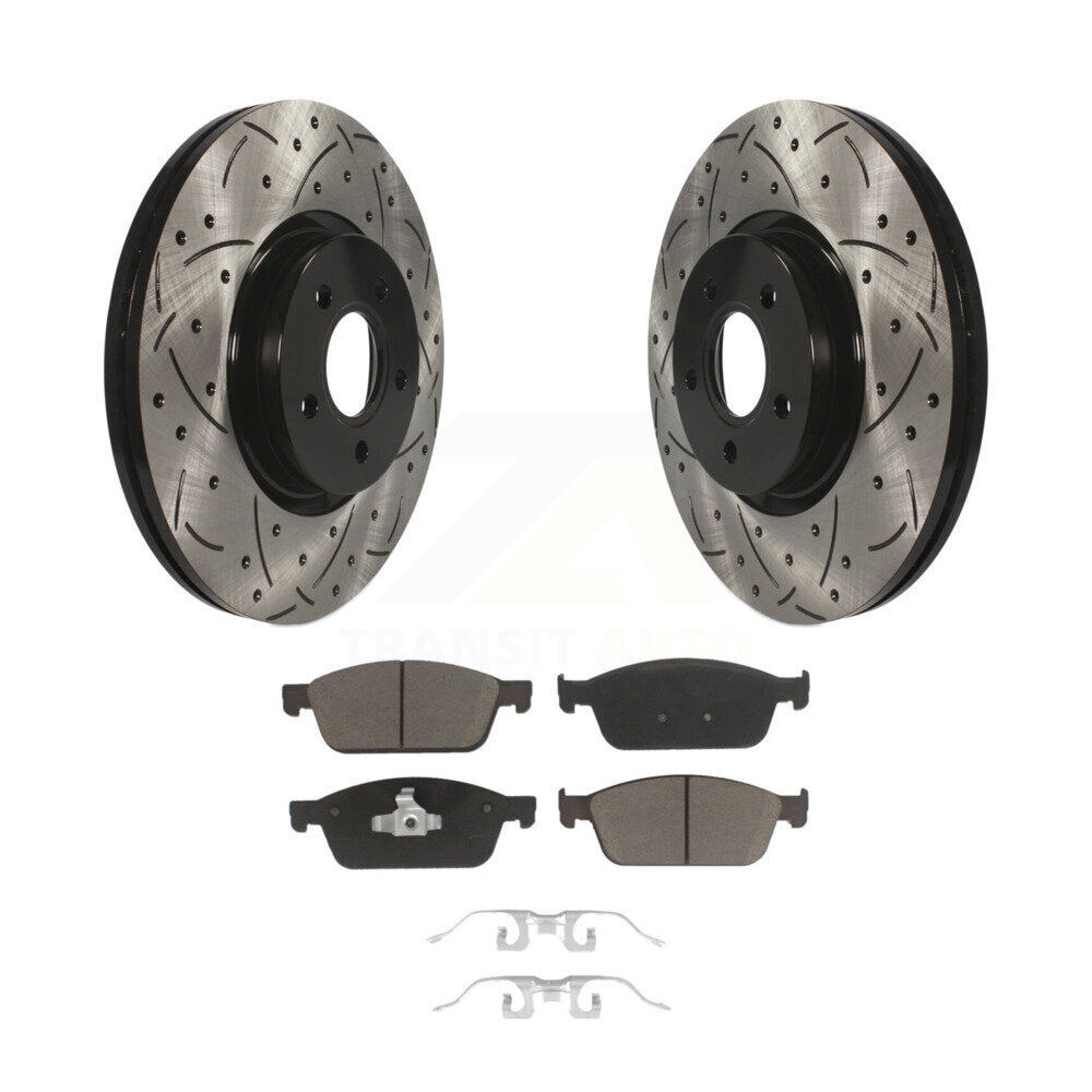 Drilled Slot Disc Brake Rotors Ceramic Pad Front Kit For 2013-2018 Ford Focus ST