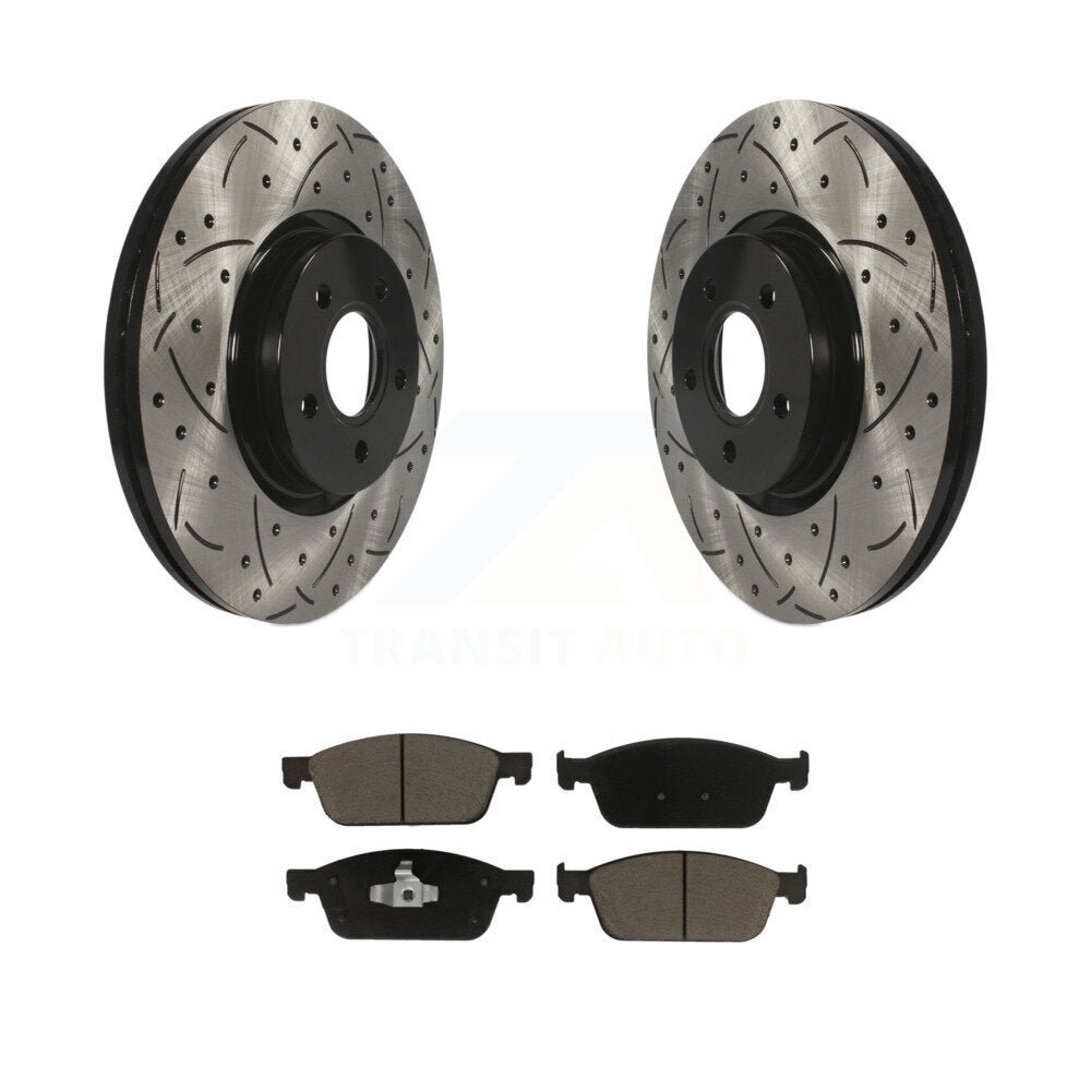 Drill Slot Brake Rotor Ceramic Pad Front Kit For Ford Escape Transit Connect MKC