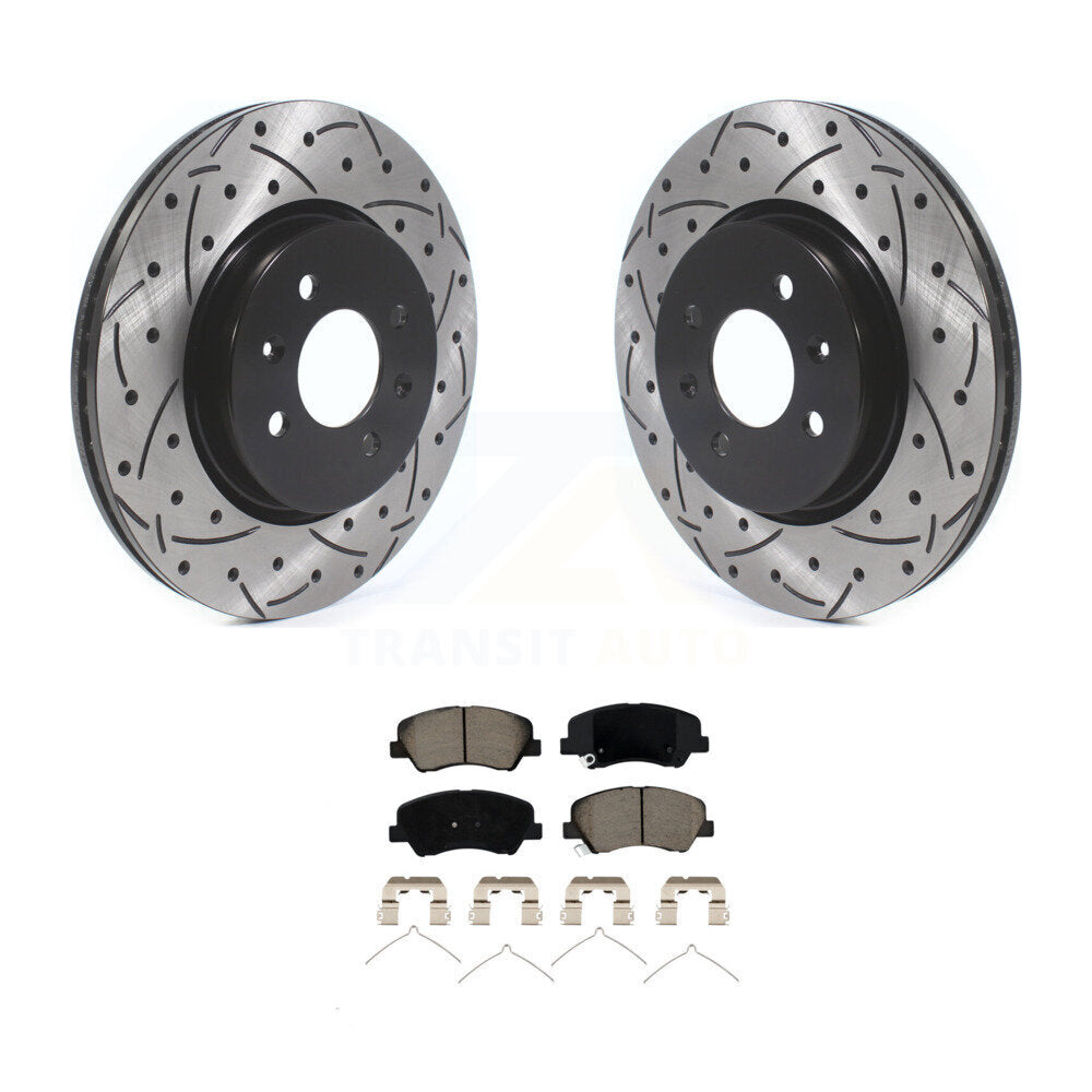Drilled Slot Disc Brake Rotor & Ceramic Pad Front Kit For Kia Rio Hyundai Accent