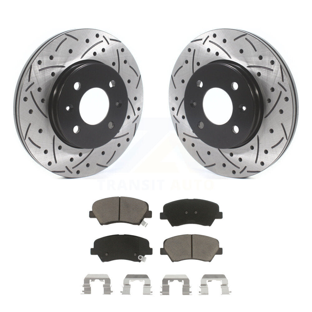 Drilled Slot Disc Brake Rotor & Ceramic Pad Front Kit For Hyundai Accent Kia Rio