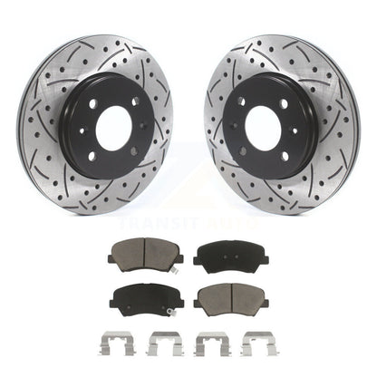 Drilled Slot Disc Brake Rotor & Ceramic Pad Front Kit For Hyundai Accent Kia Rio