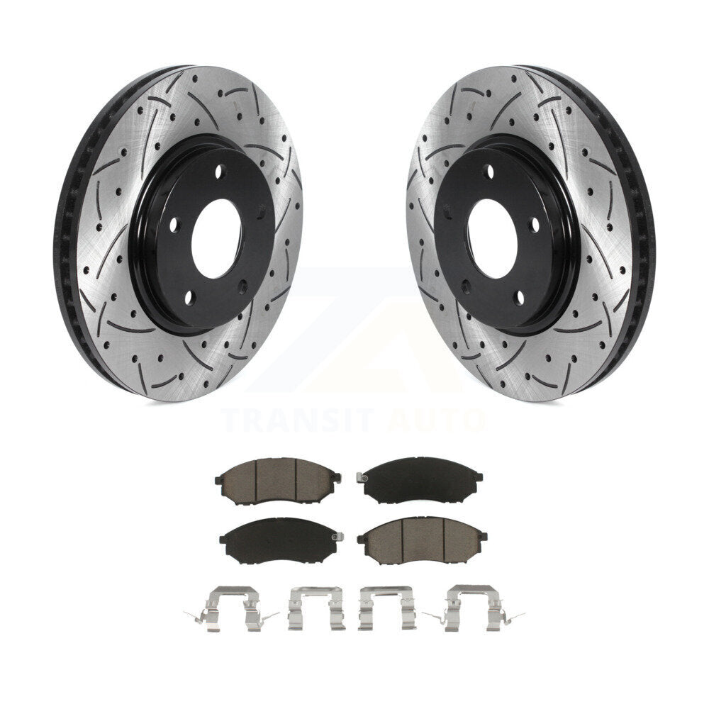 Coated Drilled Slot Disc Brake Rotors Ceramic Pad Front Kit For INFINITI Q45 M45