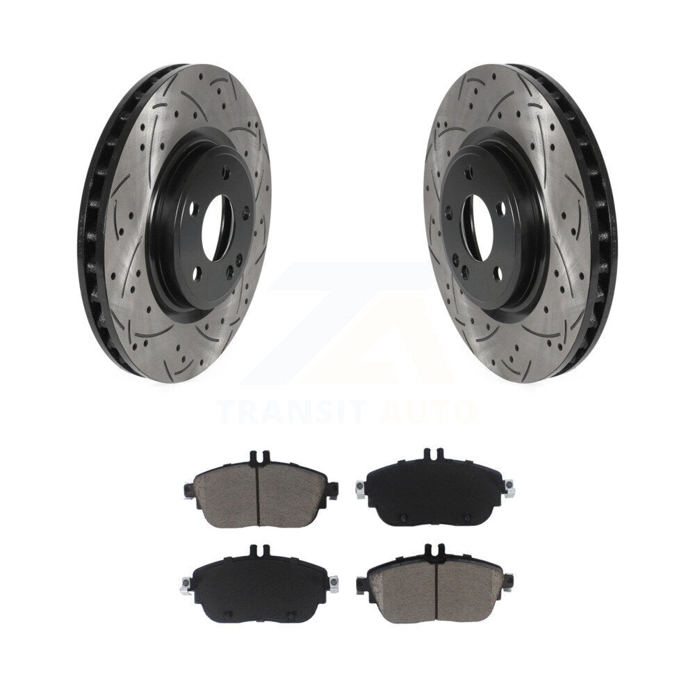 Drilled Slot Brake Rotor Ceramic Pad Front Kit For Mercedes-Benz GLA250 CLA250 B