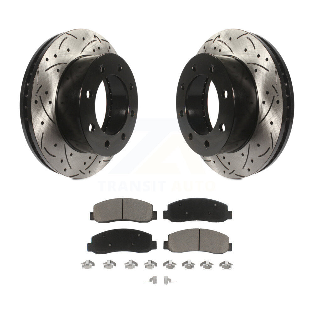 Drilled Slot Brake Rotor & Ceramic Pad Front Kit For Ford F-250 Super Duty F-350
