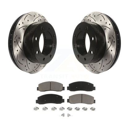 Drilled Slot Brake Rotor & Ceramic Pad Front Kit For Ford F-250 Super Duty F-350