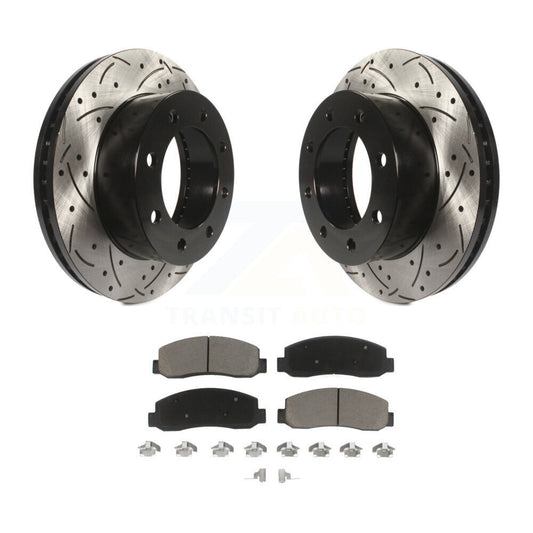 Drilled Slot Brake Rotor & Ceramic Pad Front Kit For Ford F-250 Super Duty F-350