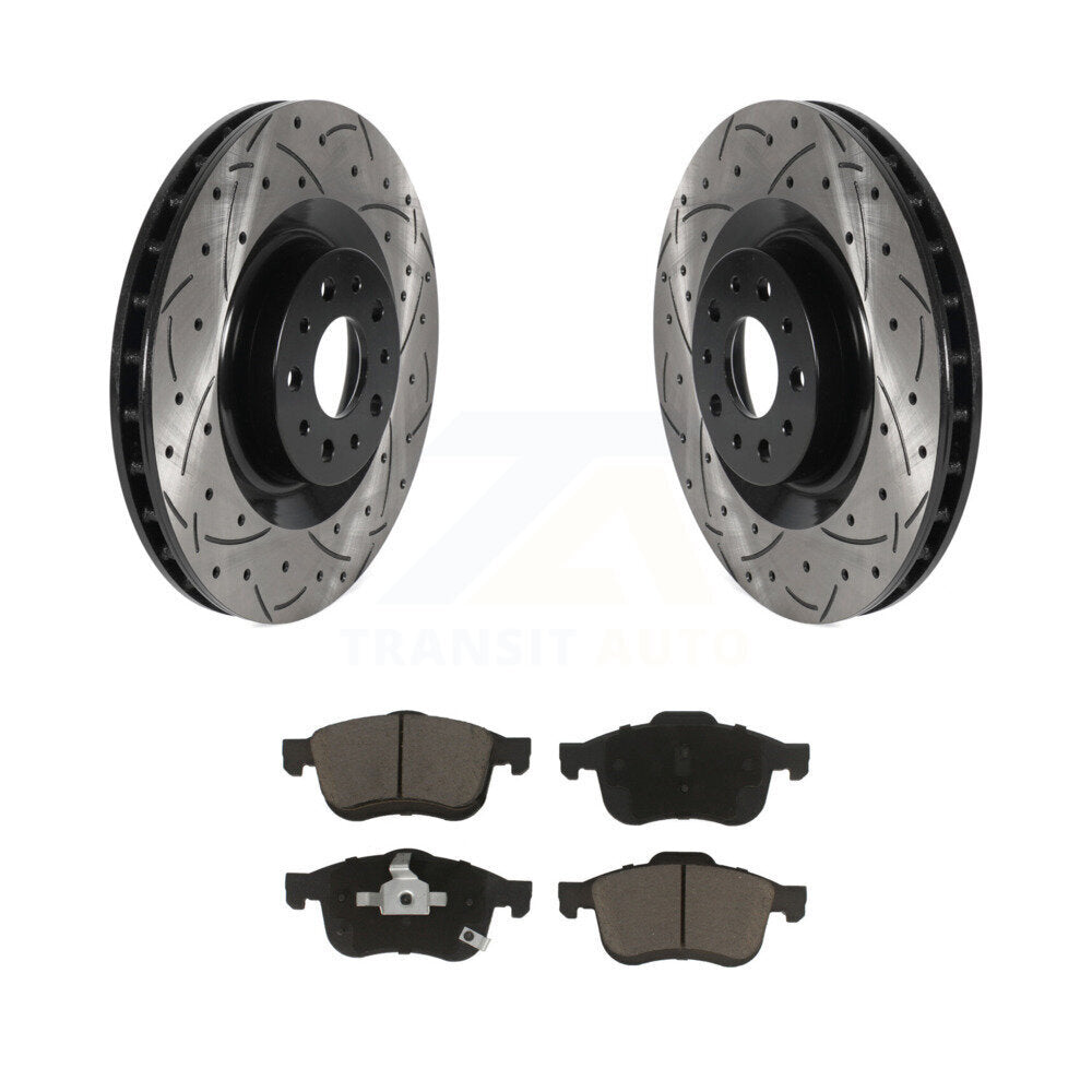 Coated Drill Slot Disc Brake Rotor Ceramic Pad Front Kit For 2014-2020 Fiat 500L