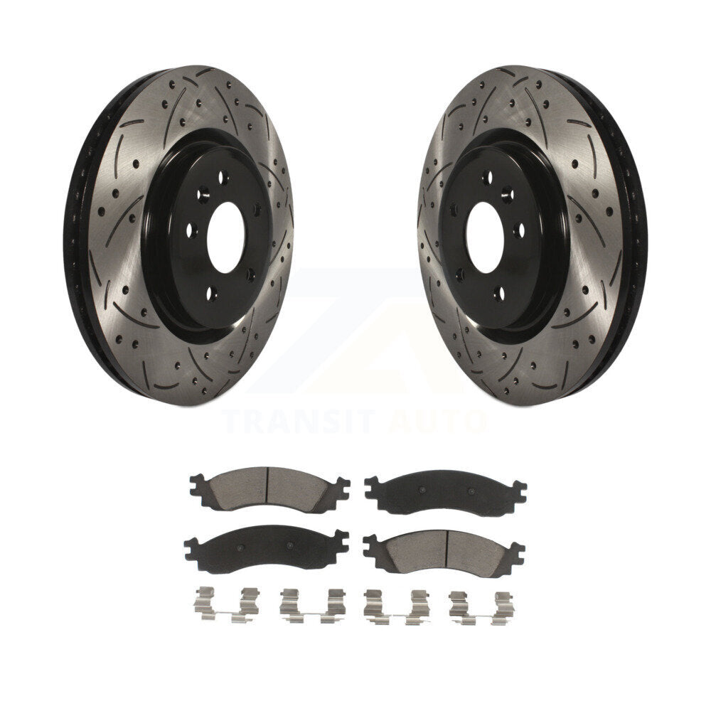 Drill Slot Disc Brake Rotors Ceramic Pad Front Kit For 2010-2012 Ford Taurus SHO
