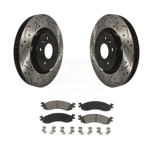 Drill Slot Disc Brake Rotors Ceramic Pad Front Kit For 2010-2012 Ford Taurus SHO